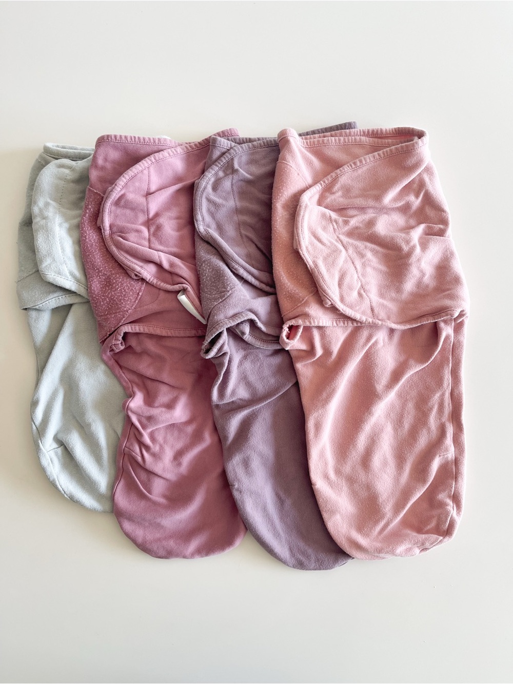 Bundle of 4 Easy Swaddle Blankets Newborn Pink, Purple, & Gray Sleep Sacks
